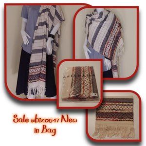 F0027 New in Original Bag Silpada Scarf Shawl Stole Wrap Cream Gray Red Orange